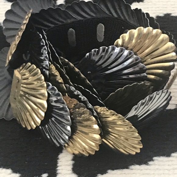 Vintage Mixed Metal Fisherman Sea Shell Nautical Elasticized Belt - Picture 5 of 8